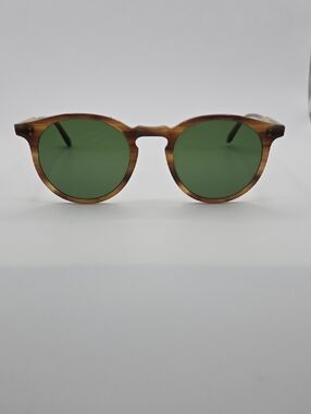 Garrett Leight Carlton Classic Round Brown Frame Sunglasses with Green Lenses